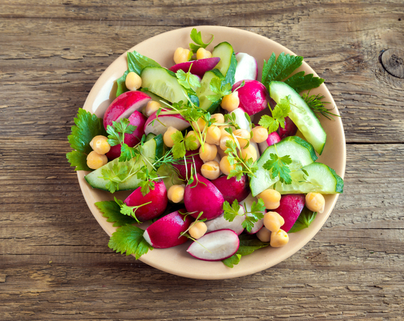 mediterranean salad with radish chickpeas farro