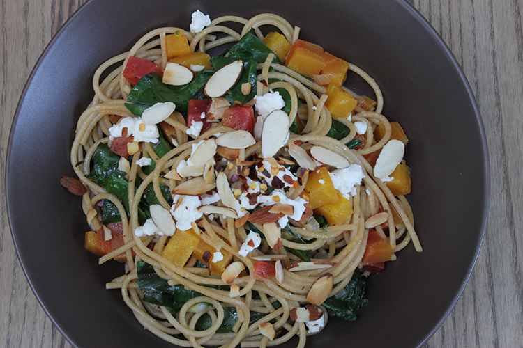 Beets and Pasta with Feta and Almonds