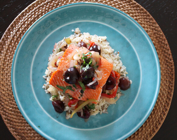 Black Cherry Agrodolce over Cedar salmon