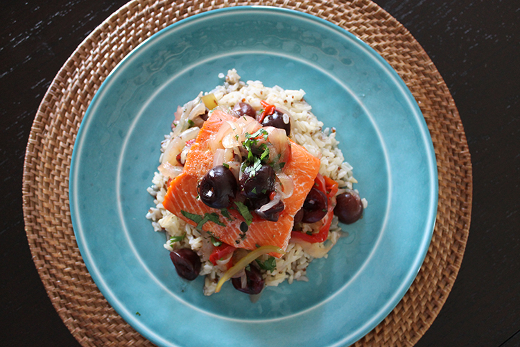 Black Cherry Agrodolce over Cedar salmon