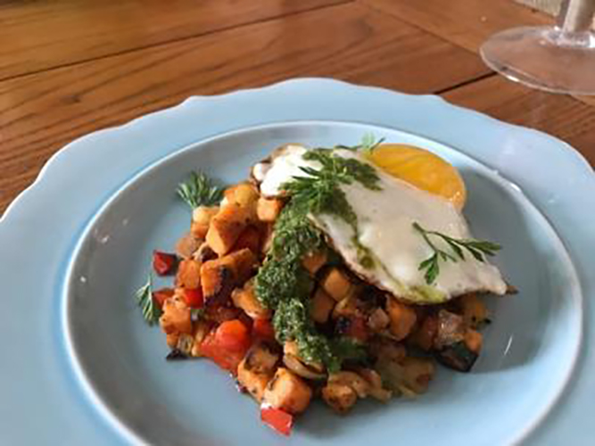 sweet potato hash with sunny side up egg