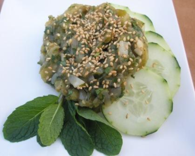 Grilled Eggplant Dip with Cucumbers