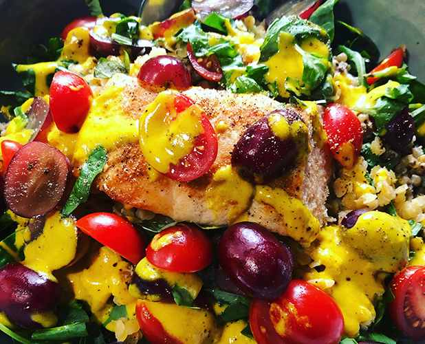 Sorghum and Lentil Power Bowl with Seared Salmon