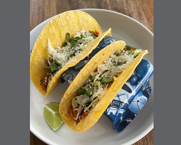 Crimson Lentil Tacos with Cabbage, Cilantro and Cotija Cheese