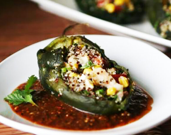 Poblano Relleno with shrimp and quinoa