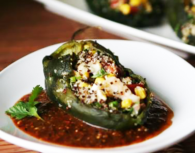 Poblano Relleno with shrimp and quinoa