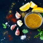 Artful display of the ingredients needed to make chermoula, a North African herb-based condiment